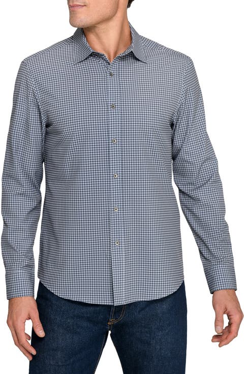 Slim Fit Faded Check Performance Button-Up Shirt
