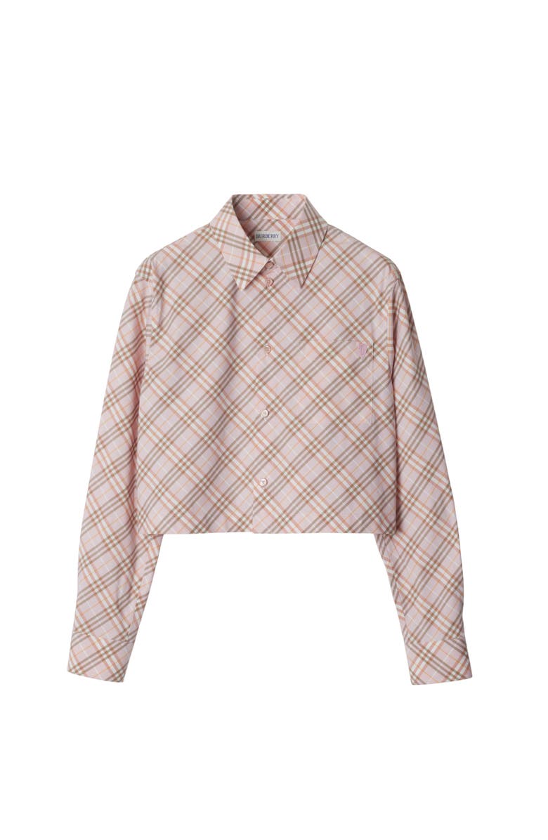 Burberry Cropped Check Cotton Shirt, Alternate, color, Floss Pink