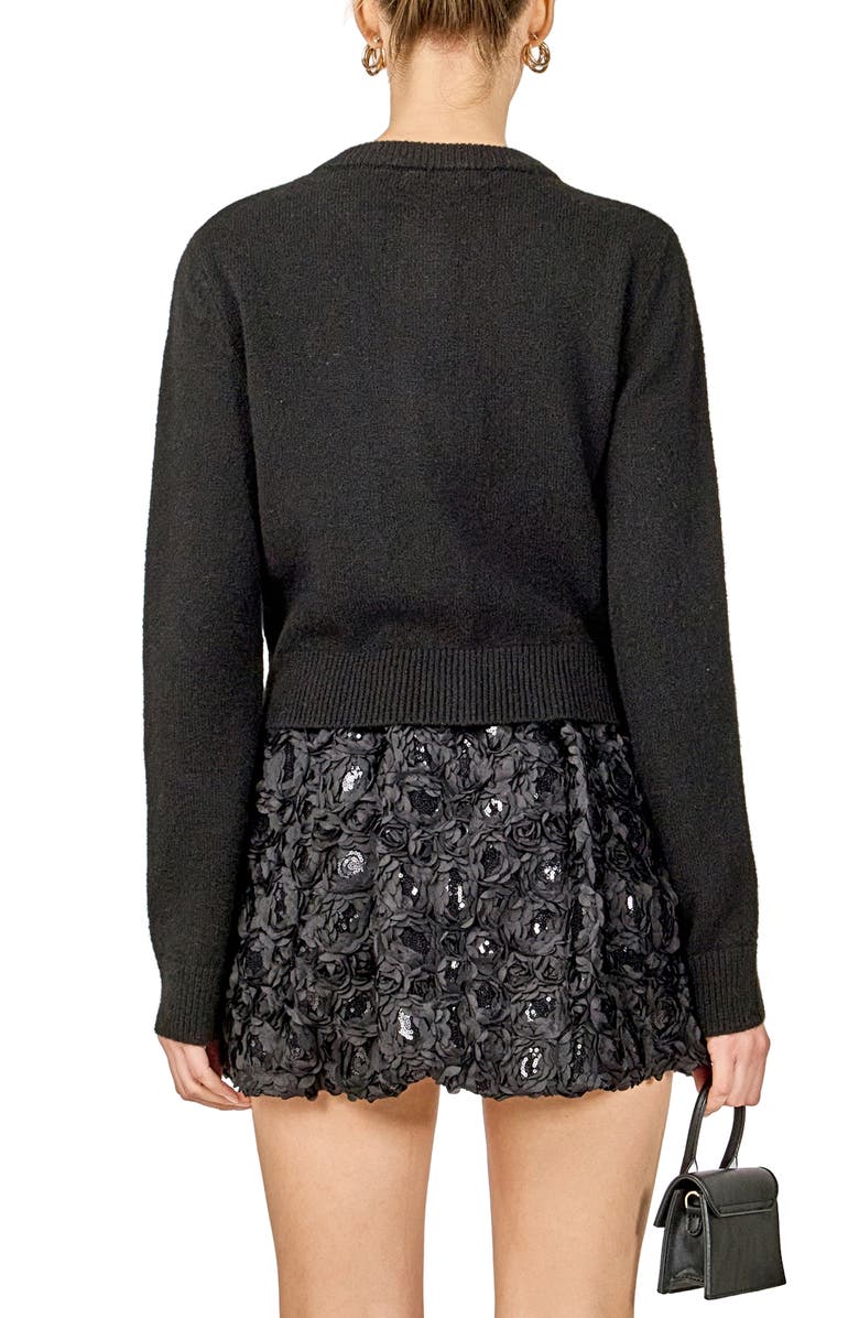 Endless Rose Rhinestone Bow Cardigan, Alternate, color, Black