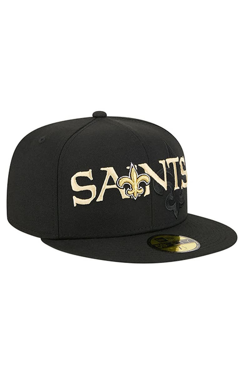 New Era Men's New Era  Black New Orleans Saints Overlap Wordmark 59FIFTY Fitted Hat, Alternate, color, Black