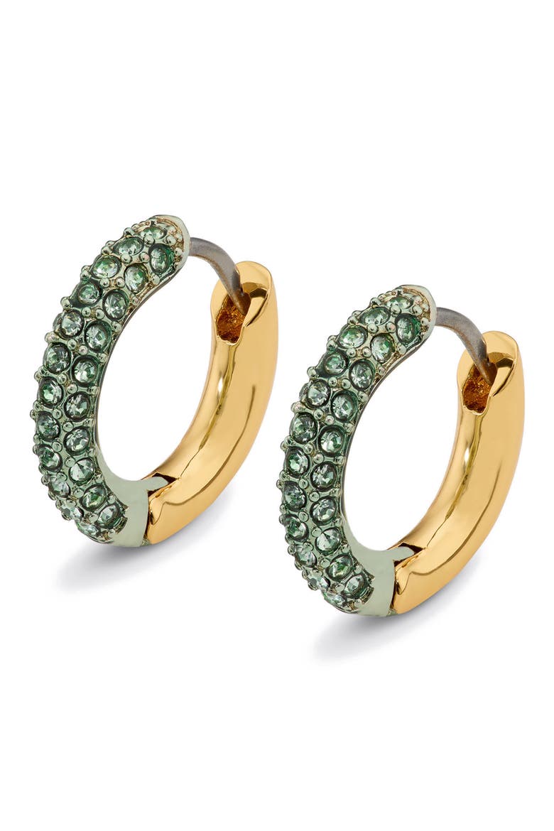 Crystal Pavé Huggie Hoop Earrings, Main, color, GREEN