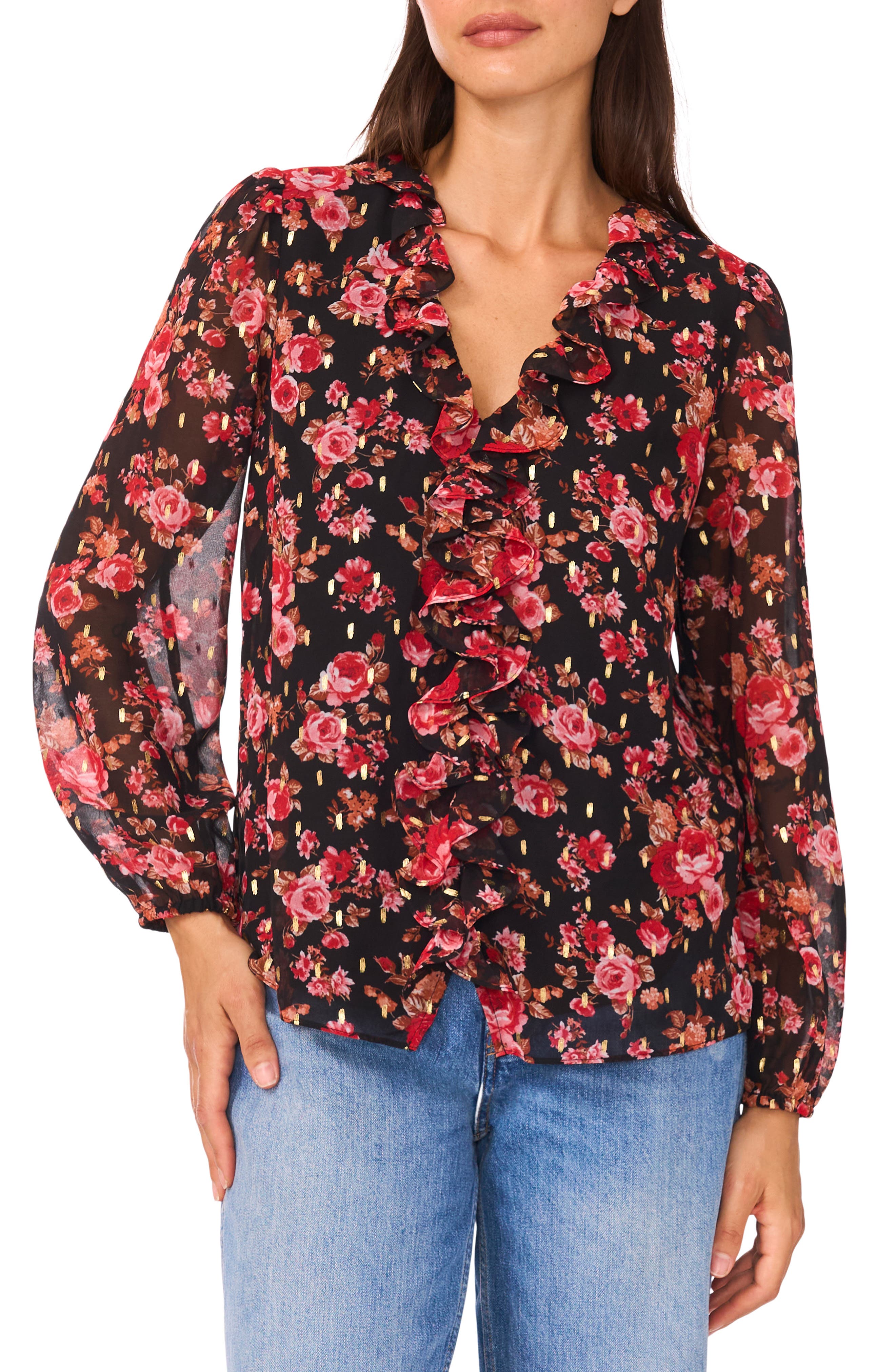 CeCe V-Neck Ruffle Top