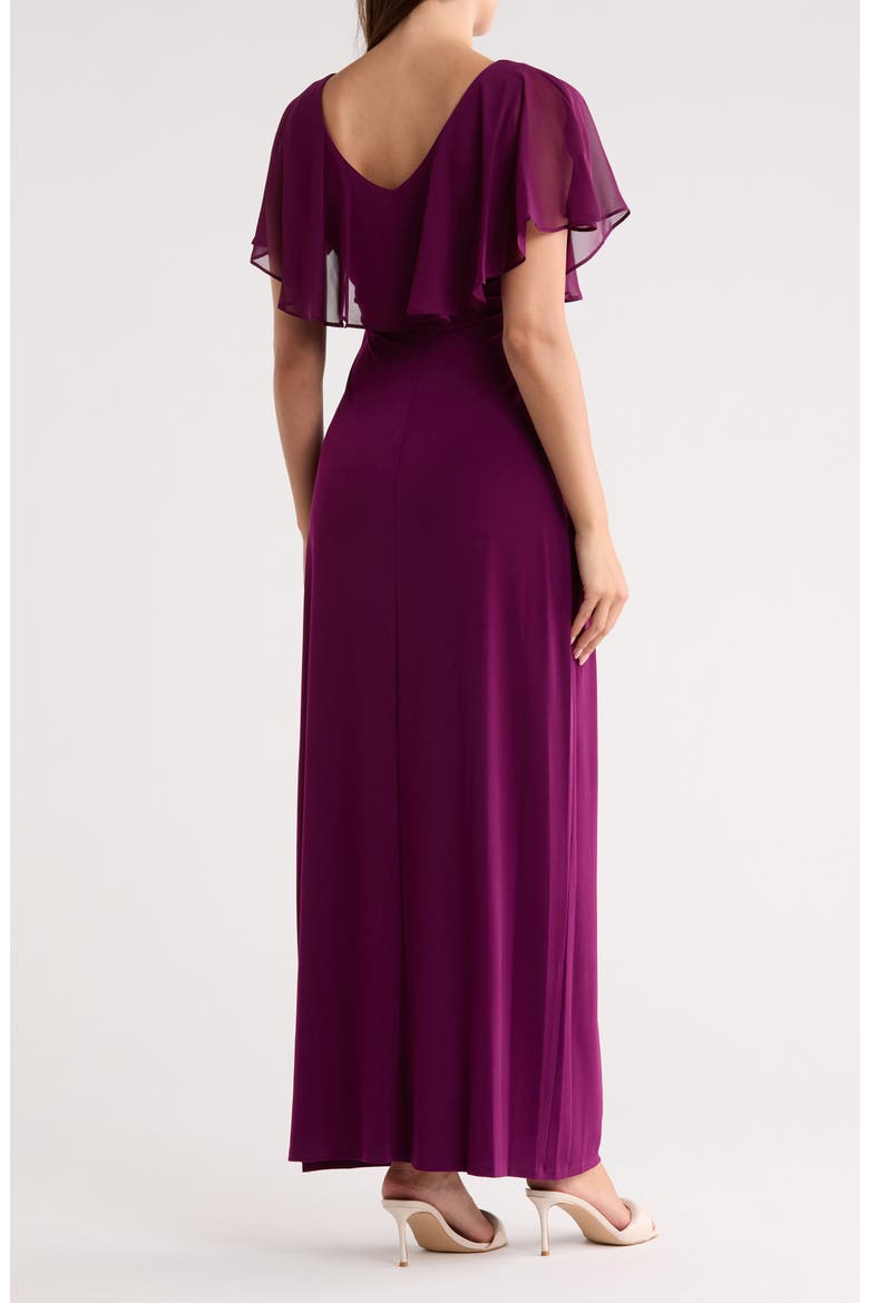 Flutter Sleeve V-Neck Dress, Alternate, color, DARK PLUM
