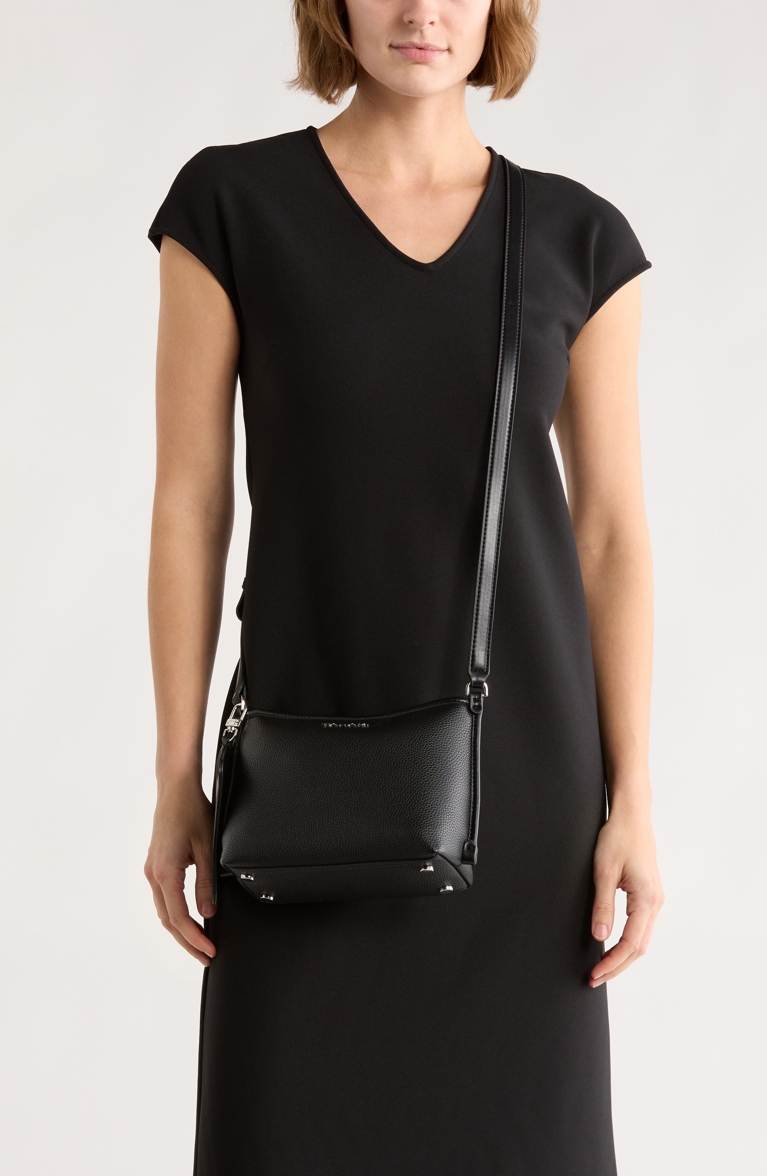 Tahari Cooper Crossbody Bag & Pouch, Alternate, color, Black