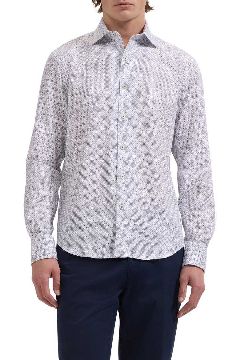 Alvin Shaped Fit Geo Print Button-Up Shirt, Main, color, WHITE