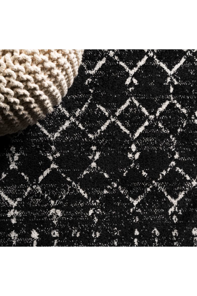 Moroccan HYPE Boho Vintage Diamond Round Area Rug, Alternate, color, Black/Ivory