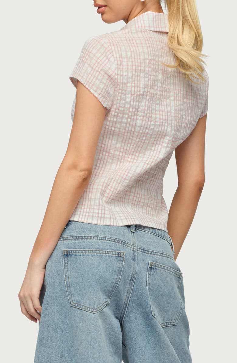 EDIKTED Naiah Plaid Short Sleeve Tailored Button-Up Shirt, Alternate, color, Pink-And-White
