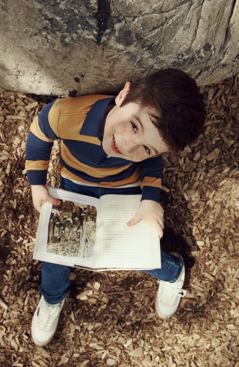 MILES THE LABEL Kids' Stripe Cotton Rugby Shirt, Alternate, color, Navy