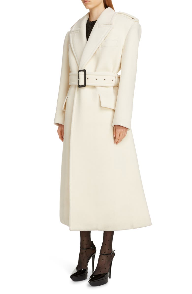 Saint Laurent Belted Wool Trench Coat, Alternate, color,