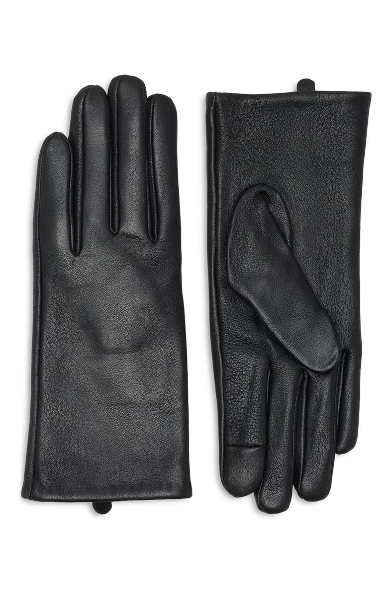 Cashmere Lined Leather Gloves, Main, color, BLACK
