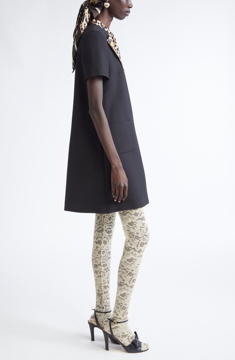 Valentino Garavani Crepe Couture Minidress with Leopard Print Scarf, Alternate, color, Black