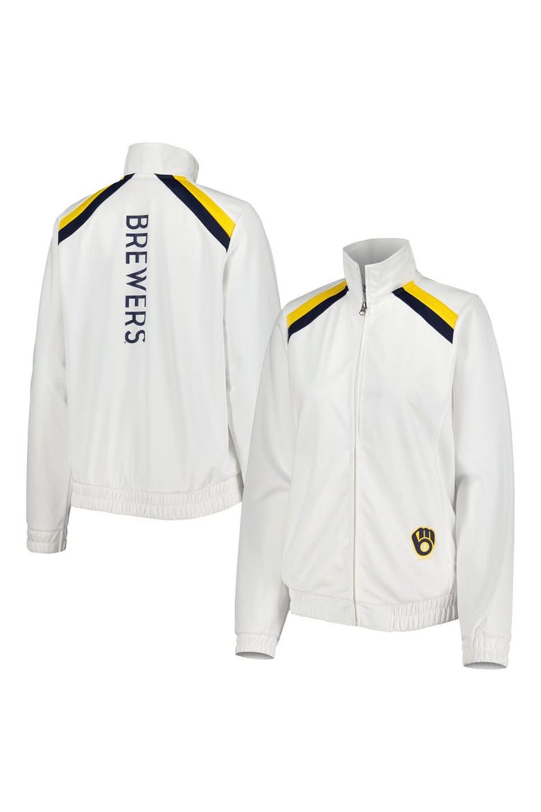 Women's G-III 4Her by Carl Banks White Milwaukee Brewers Red Flag Full-Zip Track Jacket, Main, color, White