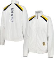 G-III 4HER BY CARL BANKS Women's G-III 4Her by Carl Banks White Milwaukee Brewers Red Flag Full-Zip Track Jacket