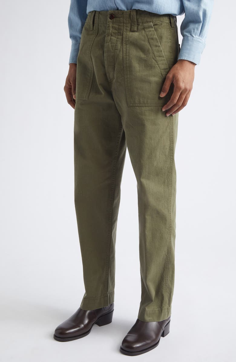 Drake's Cotton Twill Fatigue Trousers, Alternate, color, Khaki