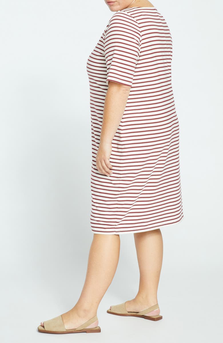 Universal Standard Belle Breton Stripe Cotton Jersey Dress, Alternate, color, Ecru/ Burgundy Stripe