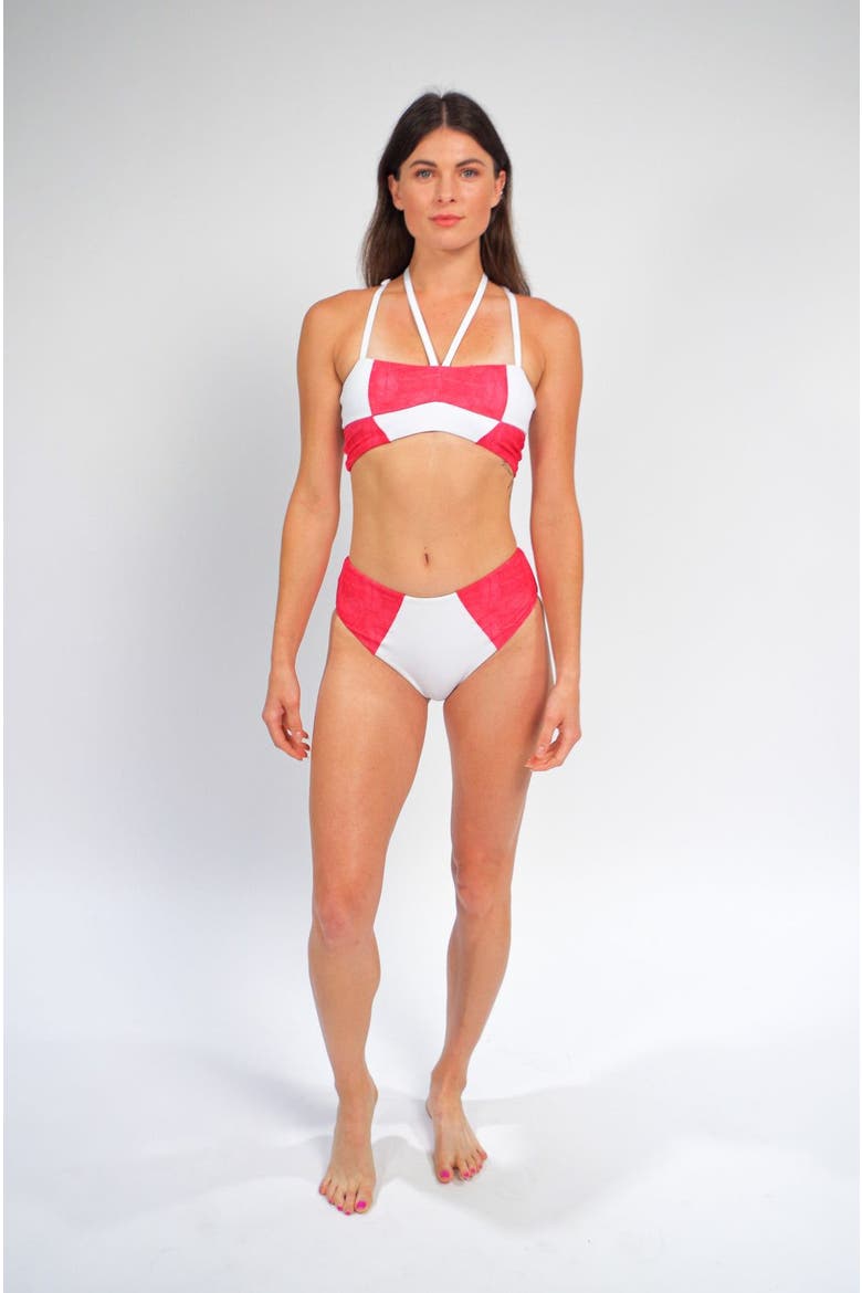 Massi Bikini Bottom With Color-Blocked Tile Pattern, Main, color, White and Red