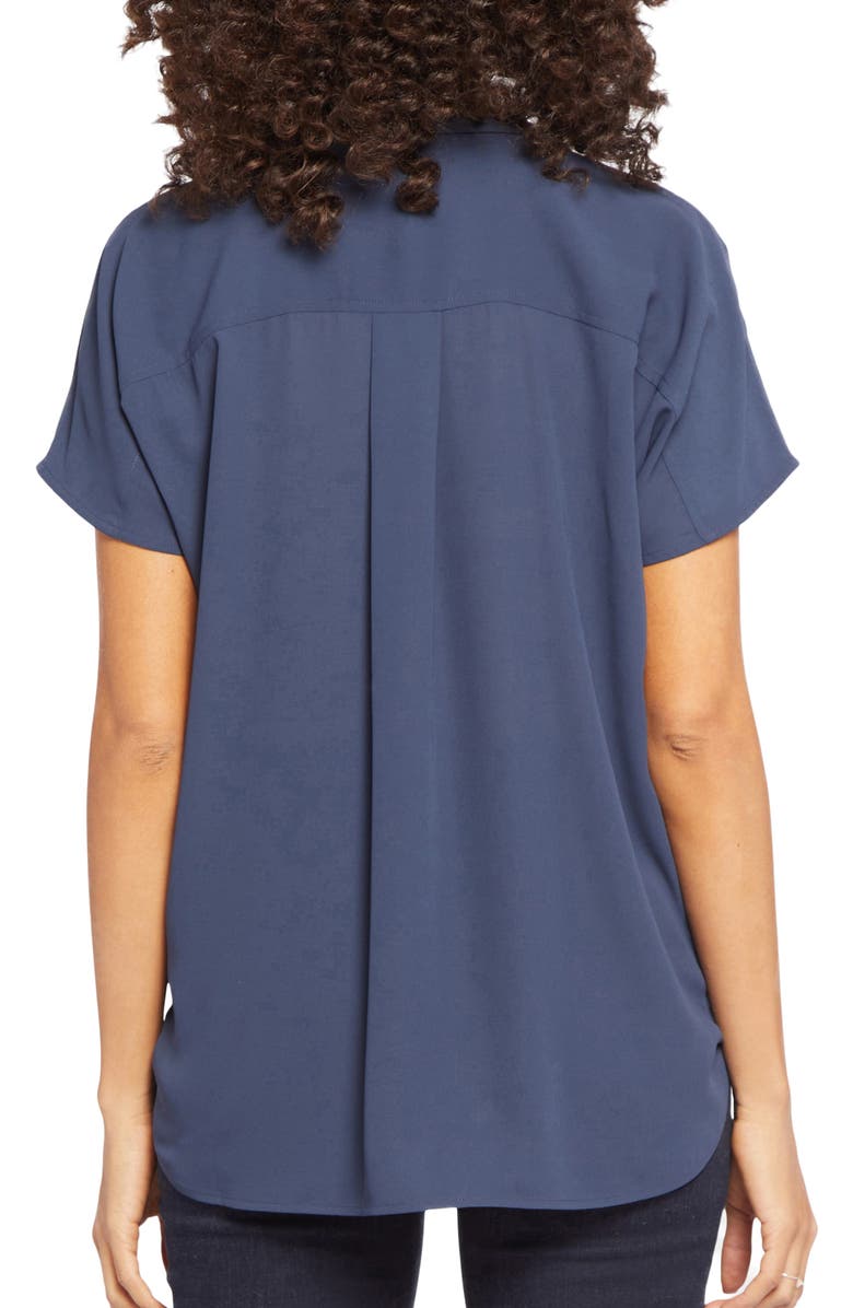 NYDJ Becky Split Neck Woven Top, Alternate, color, Oxford Navy