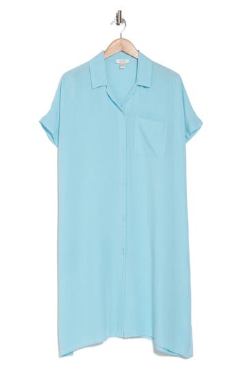 Nordstrom Rack Everyday Button-down Beach Cover-up Tunic In Blue Aqua