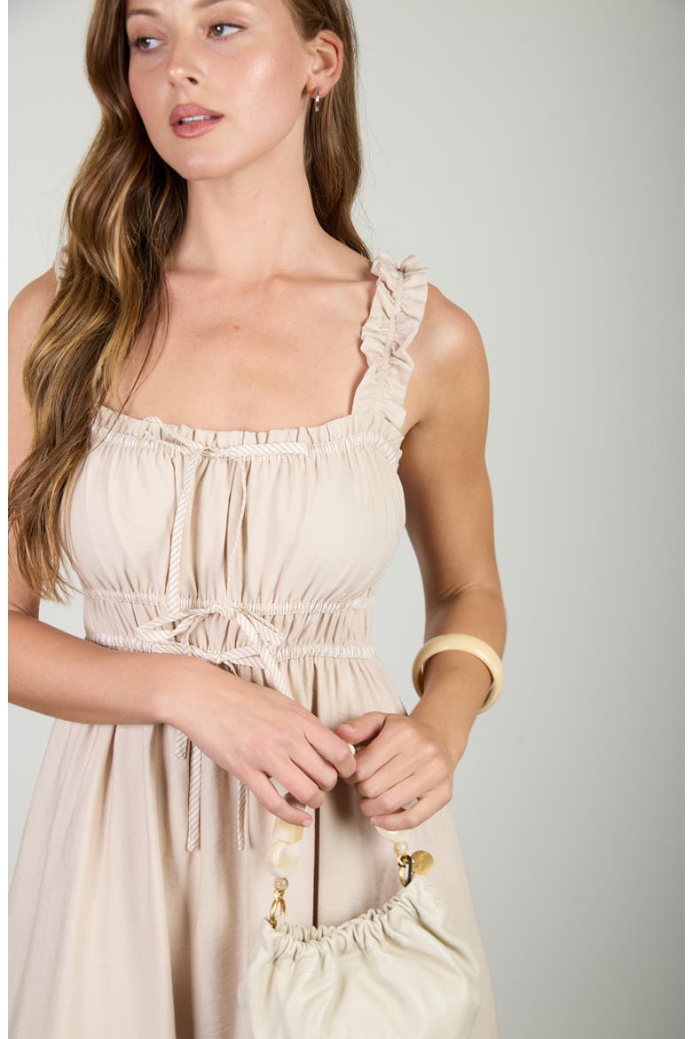 Bow Empire Waist Sundress, Alternate, color, KHAKI