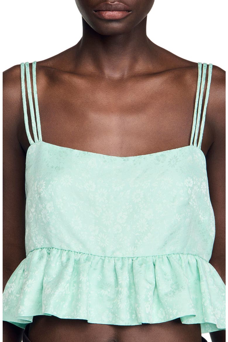 Floral jacquard ruffled crop top, Alternate, color, Light green