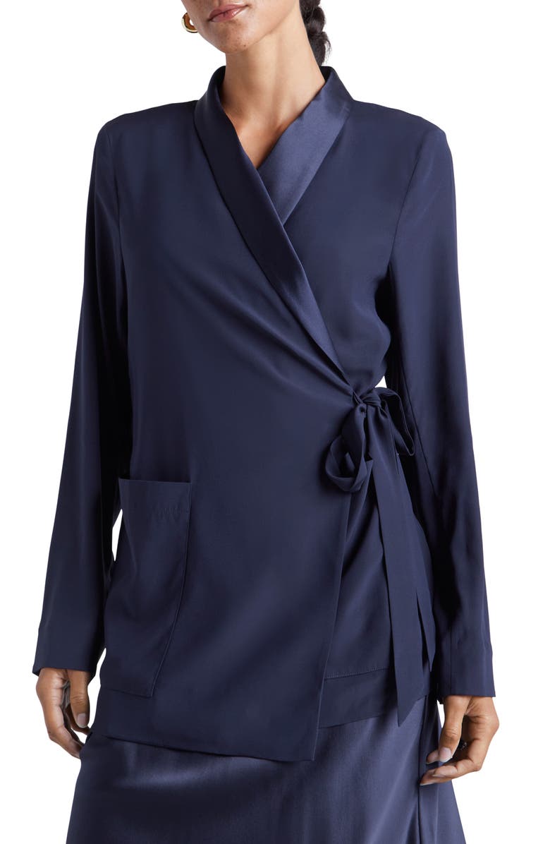 Splendid x Kate Young Stretch Silk Wrap Blazer, Main, color, 