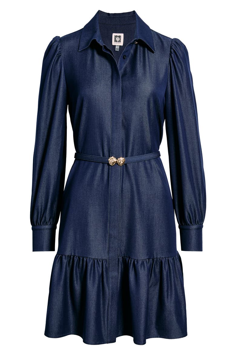 Tiered Faux Denim Shirtdress, Alternate, color, MIDNIGHT FAUX DENIM