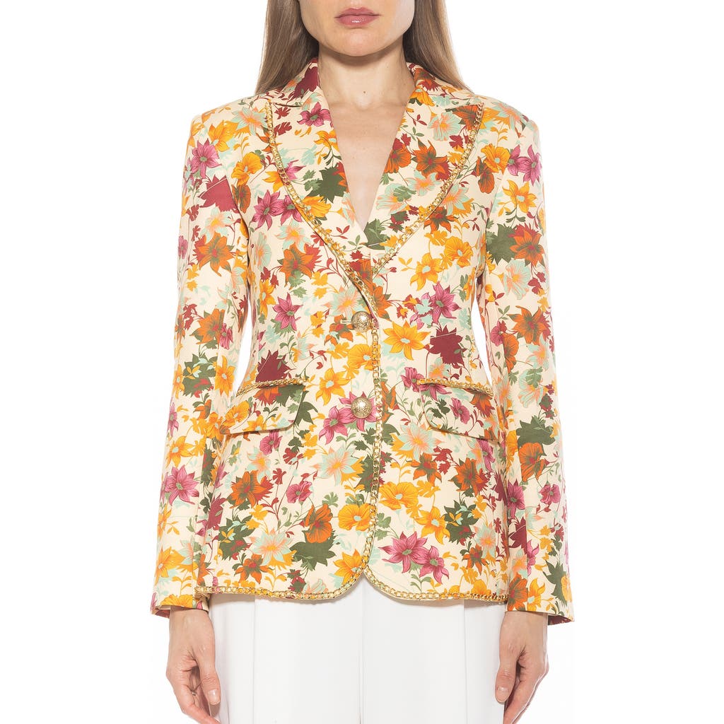 Alexia Admor Janet Chain Trim Blazer In Beige Wildflower