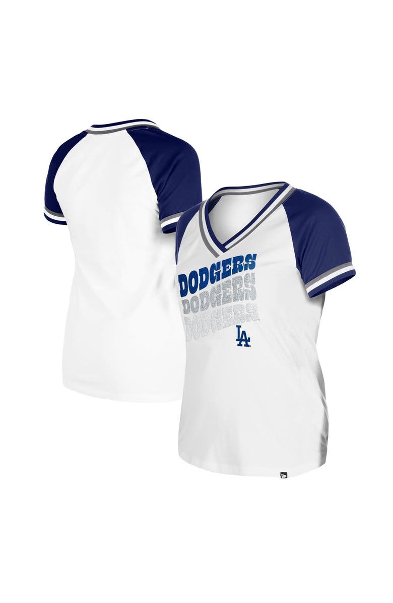 New Era Women's New Era White Los Angeles Dodgers Jersey Double Binding Raglan V-Neck T-Shirt, Main, color, 