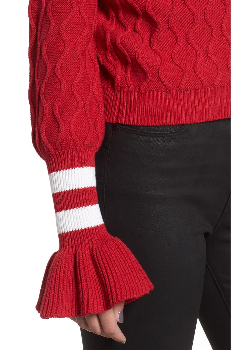 Graduate Bell Sleeve Sweater, Alternate, color, BERRY/ WHITE