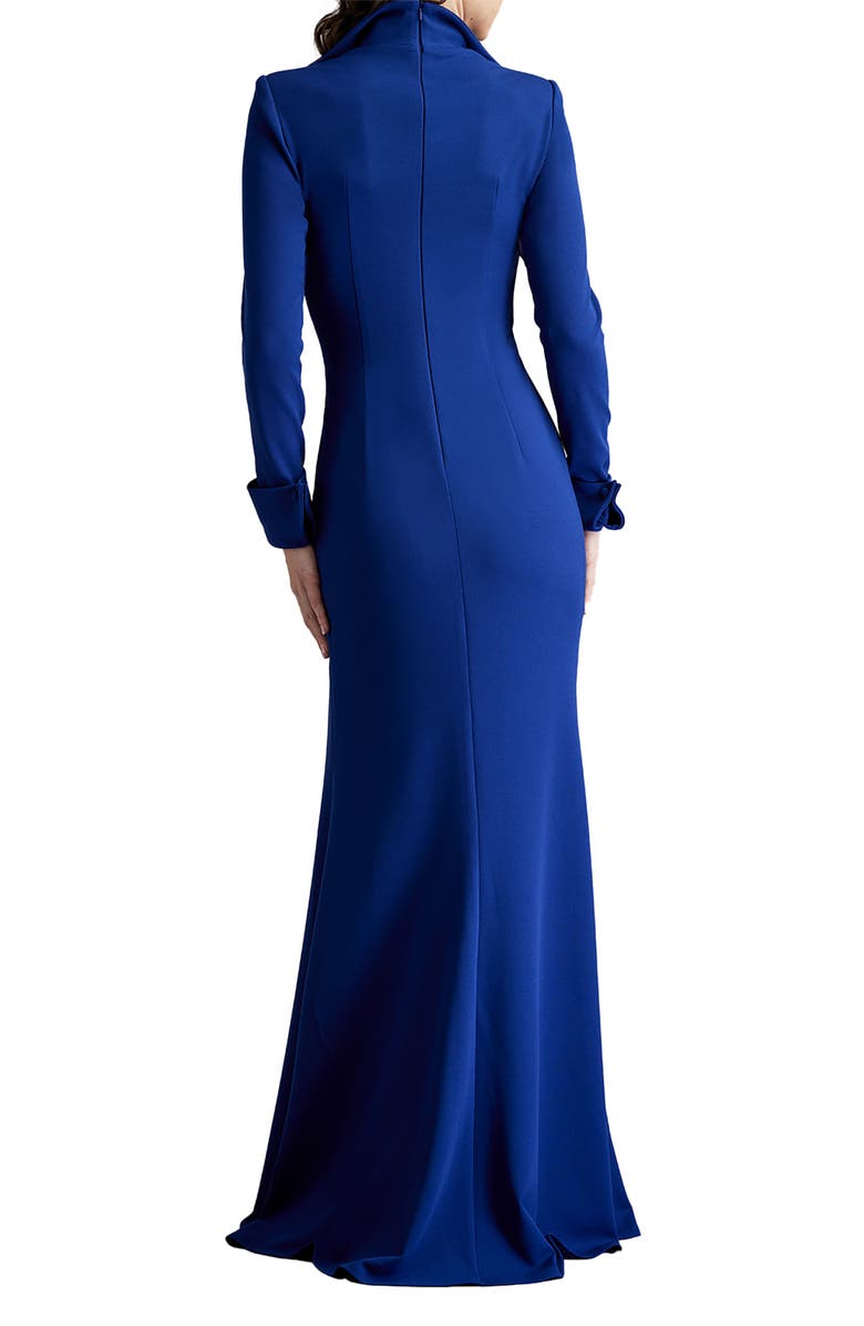 Tadashi Shoji High Collar Long Sleeve Crepe Gown, Alternate, color, 