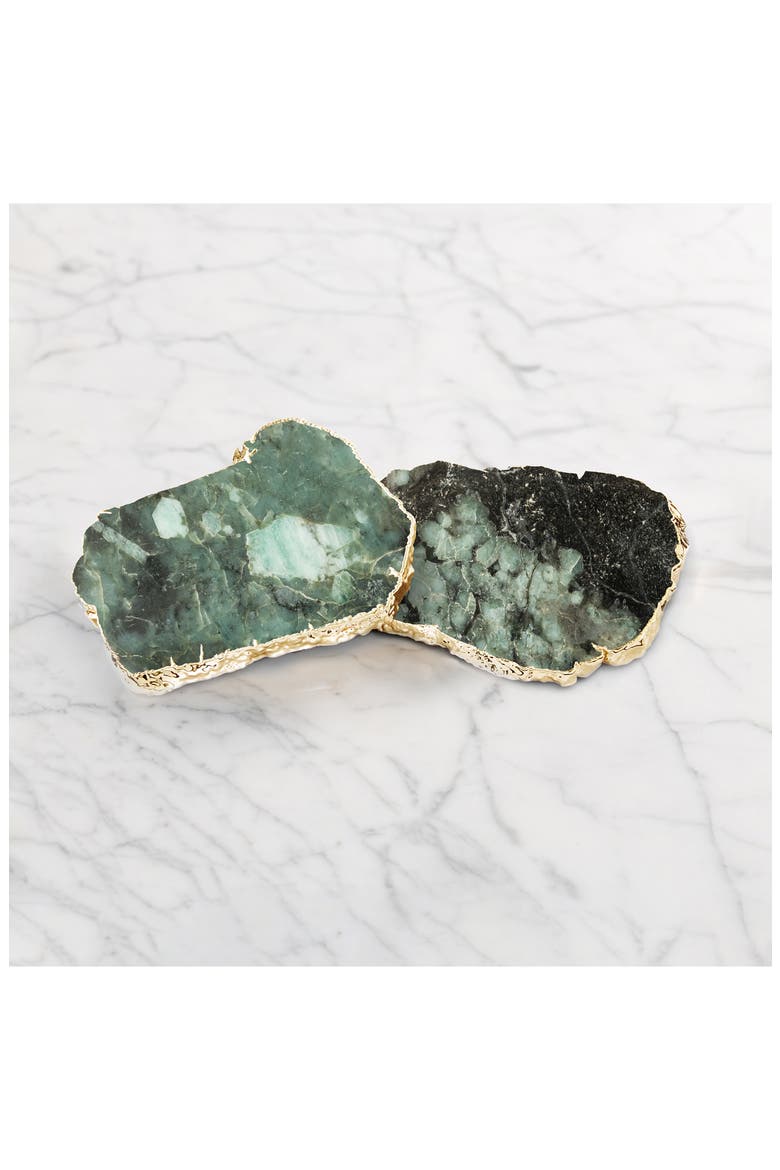 Kivita Set of 2 Gold Plated Coasters, Alternate, color, GREEN AND GOLD