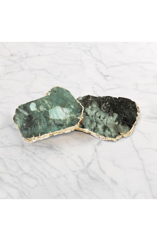 Anna New York Kivita Set Of 2 Gold Plated Coasters In Green And Gold