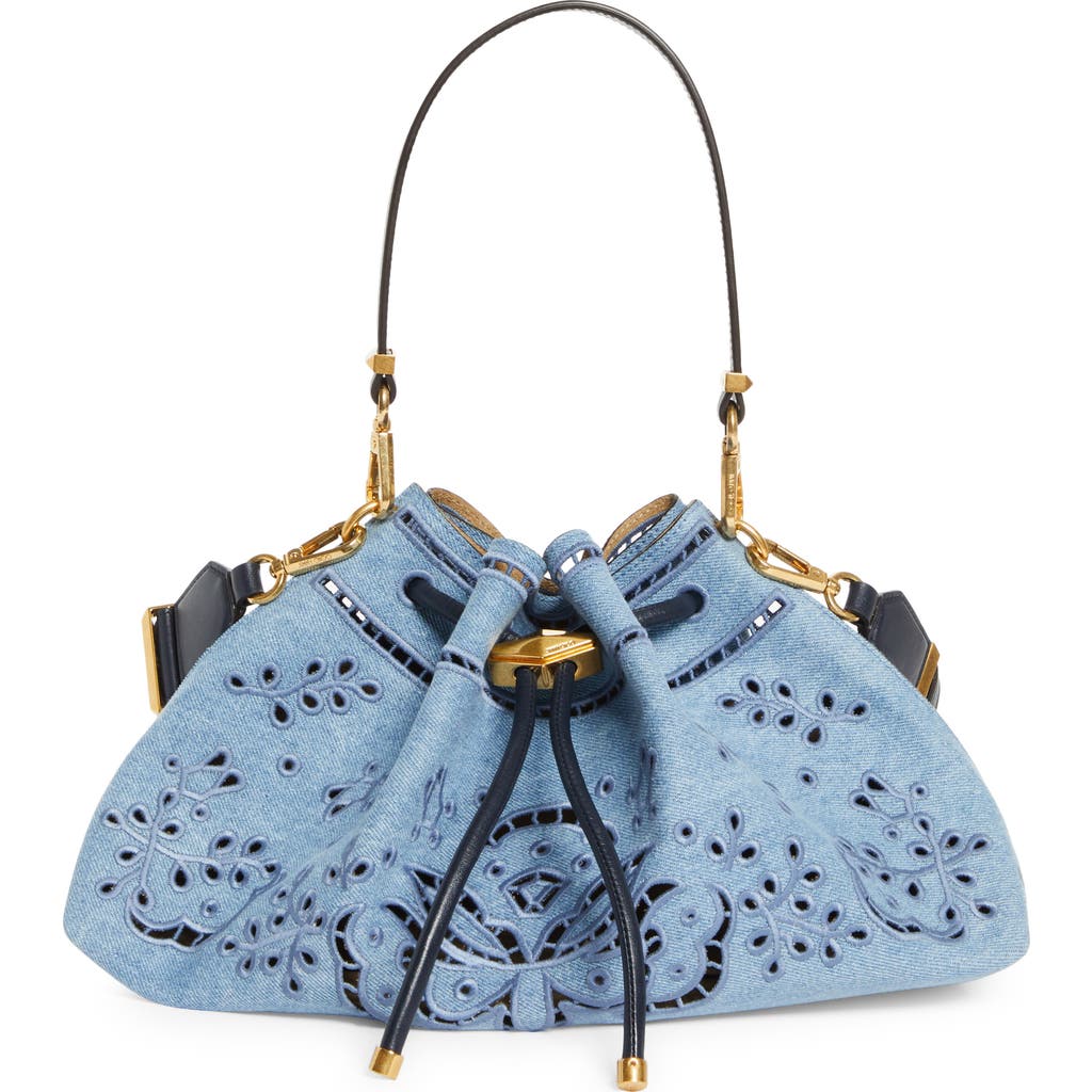 Jimmy Choo Bon Bon Cinch Eyelet Denim Bucket Bag