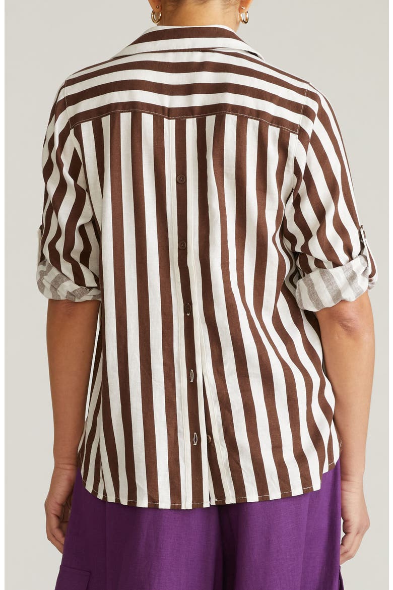 Button Back Linen Blend Polo, Alternate, color, PEPPERCORN STRIPE