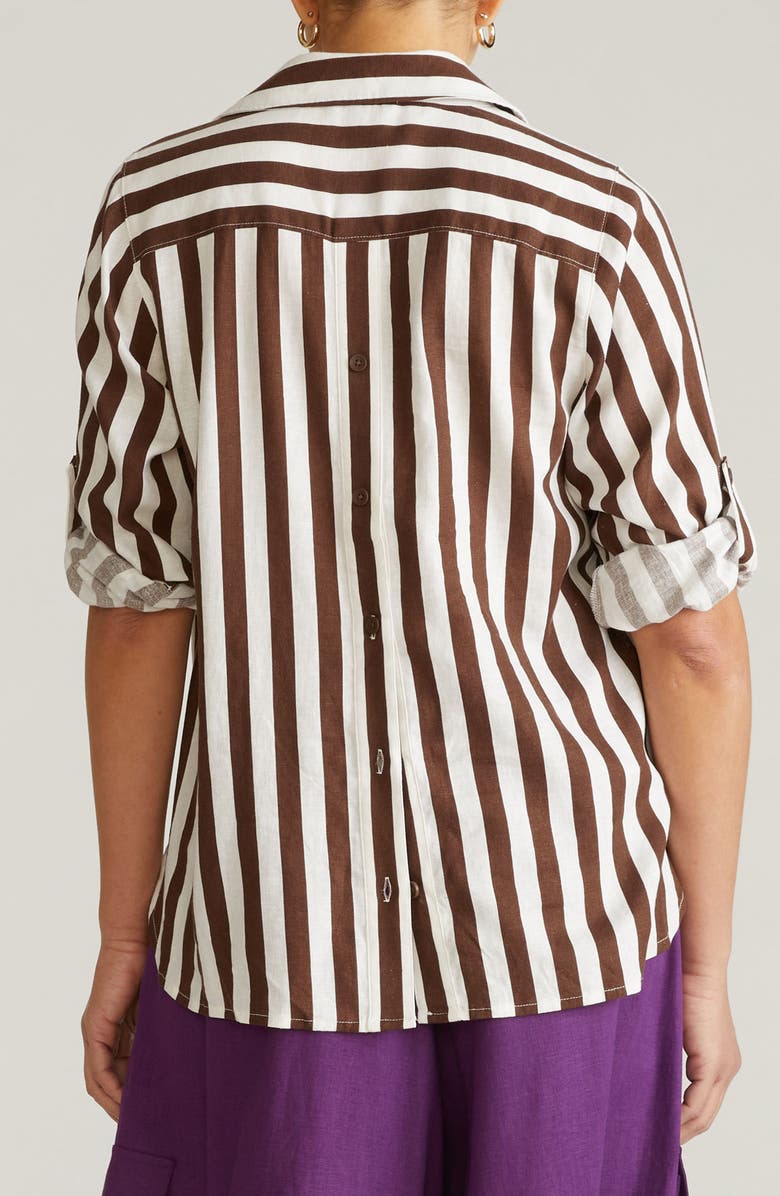 Universal Standard Button Back Linen Blend Polo, Alternate, color, Peppercorn Stripe