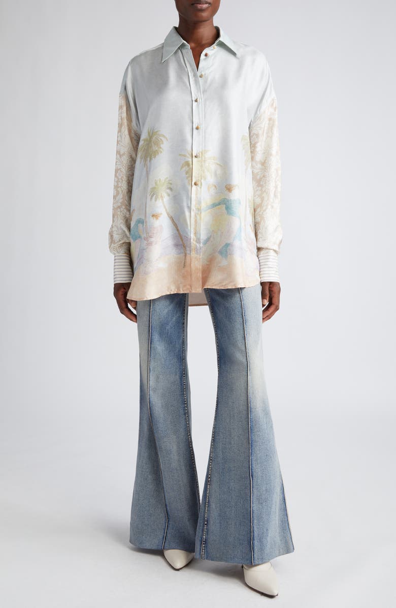Zimmermann Sensory Mixed Print Silk Button-Up Shirt, Alternate, color, 