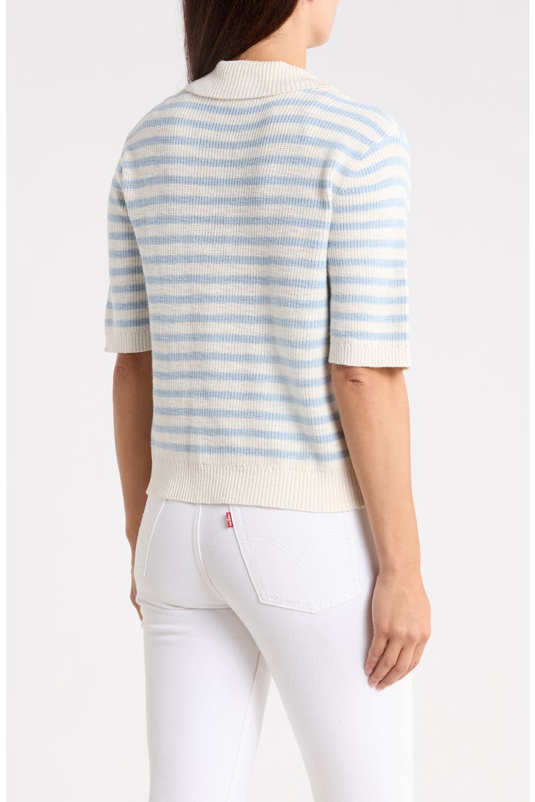 Collared Cotton Sweater, Alternate, color, DEJA VU BLUE/ SCONE WHITE