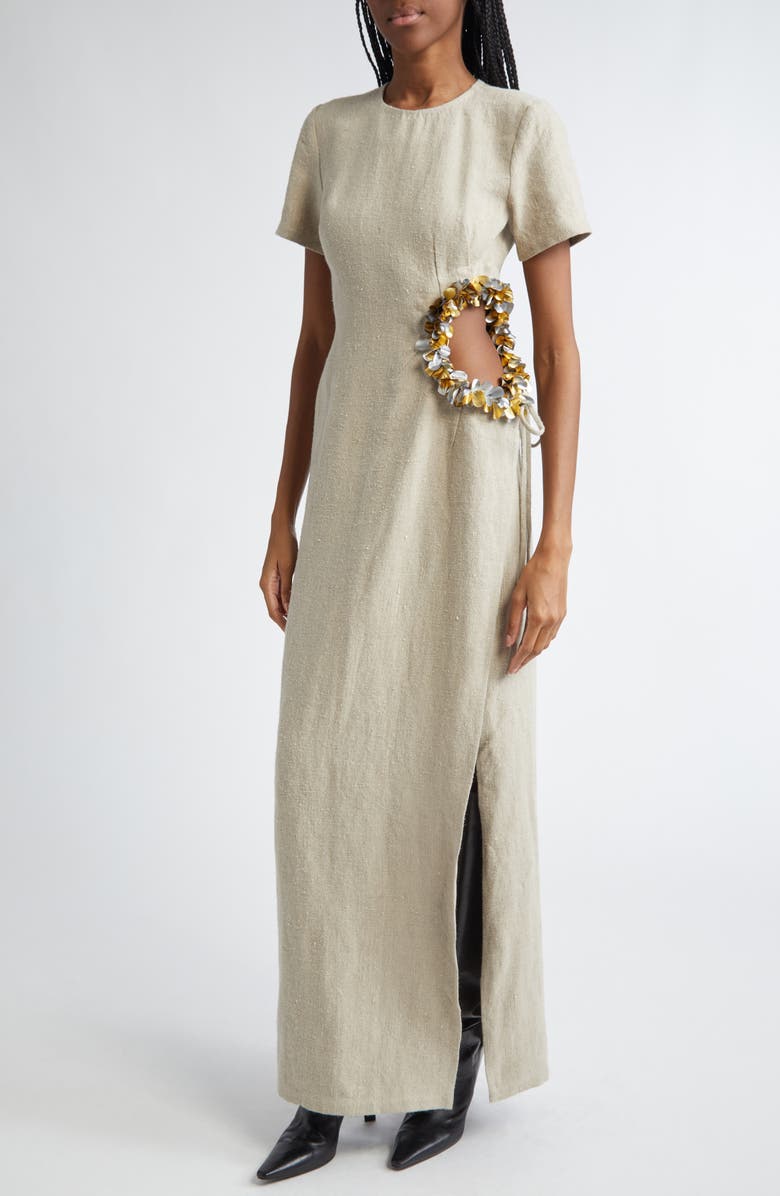 Diotima Seaford Cutout Waist Linen Dress, Alternate, color, Beige
