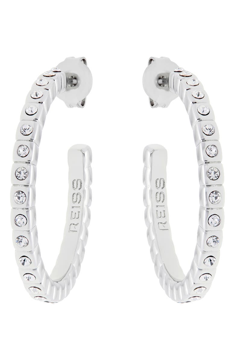 Reiss Sade Crystal Hoop Earrings, Main, color, Silver Tone/ Clear Crystal