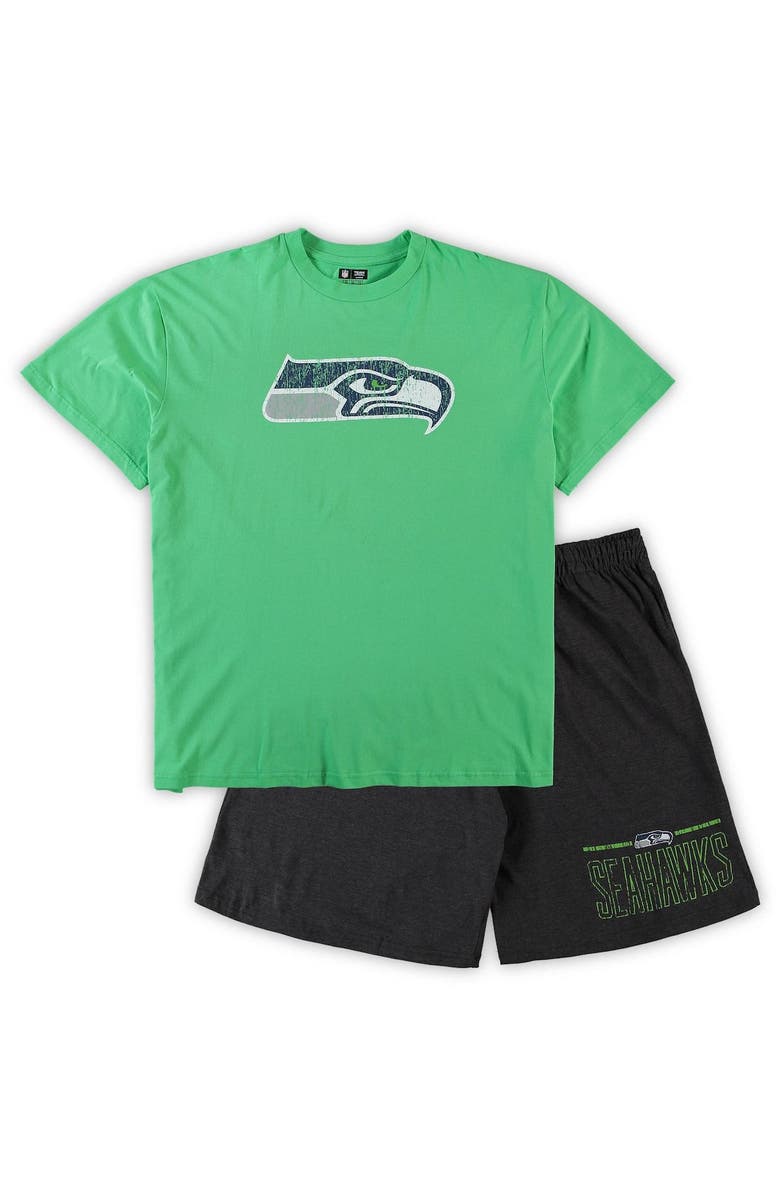 CONCEPTS SPORT Men's Concepts Sport Neon Green/Heathered Charcoal Seattle Seahawks Big & Tall T-Shirt & Shorts Set, Main, color, 