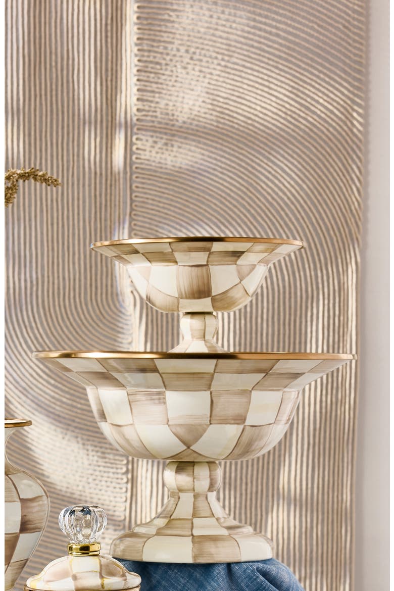 Mocha Check Small Enameled Steel Compote Bowl, Alternate, color, MOCHA