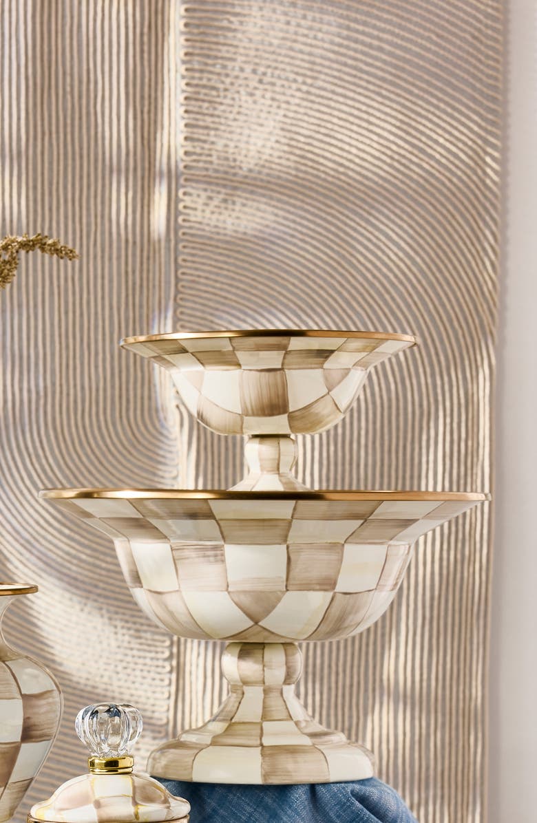 MACKENZIE CHILDS Mocha Check Small Enameled Steel Compote Bowl, Alternate, color, Mocha