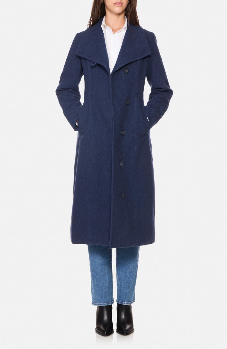 Norwegian Wool Longline City Virgin Wool Blend 752 Fill Power Down Waterproof Coat, Main, color, Midblue