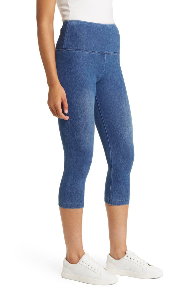 'Lyssentials Denim Capri Leggings, Alternate, color, MIDWASH