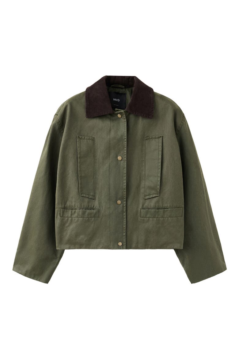 Corduroy Collar Cotton Jacket, Main, color, KHAKI GREEN