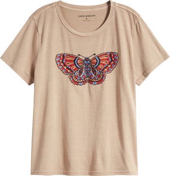 Lucky Brand Butterfly Embroidered Cotton T-Shirt | Nordstrom