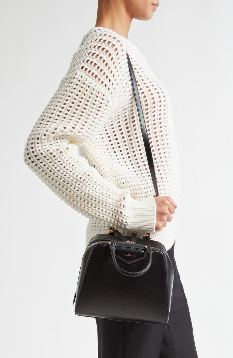 Givenchy Mini Antigona Cube Leather Crossbody Bag, Alternate, color, Black