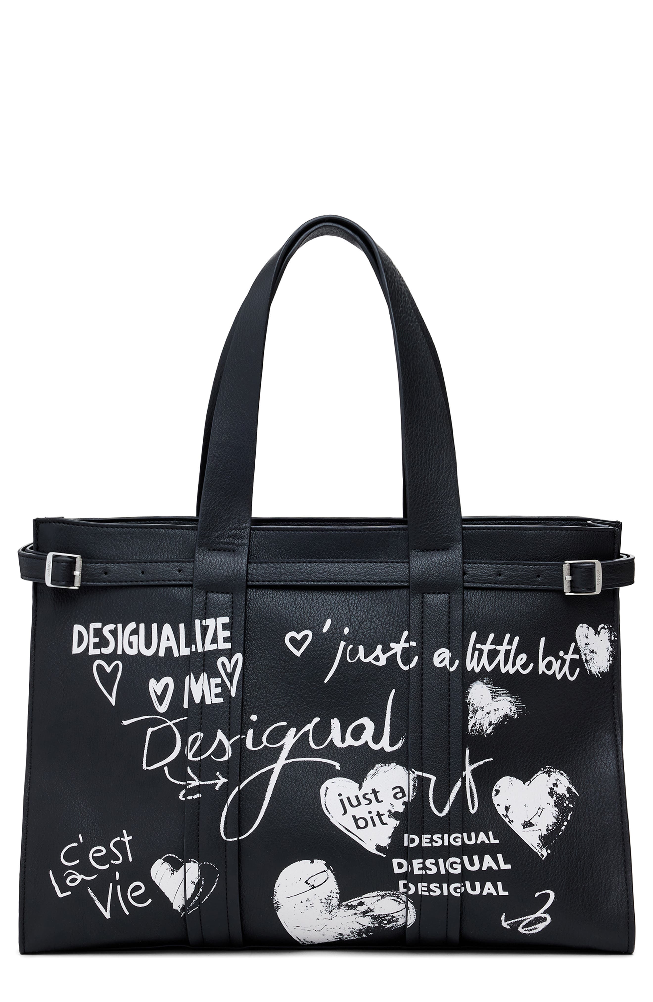 Desigual Faux Leather Tote, Main, color, Black