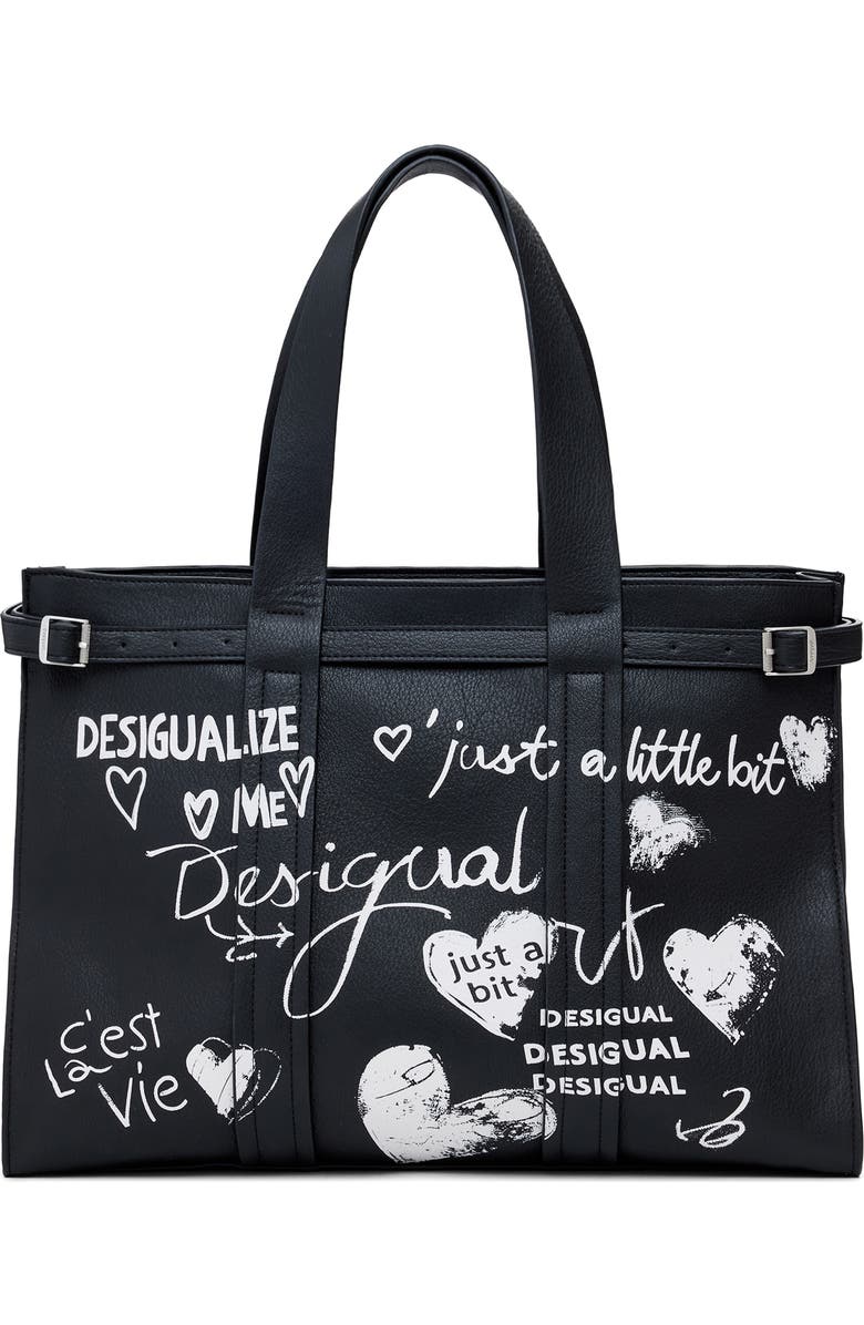 Desigual Faux Leather Tote, Main, color, Black