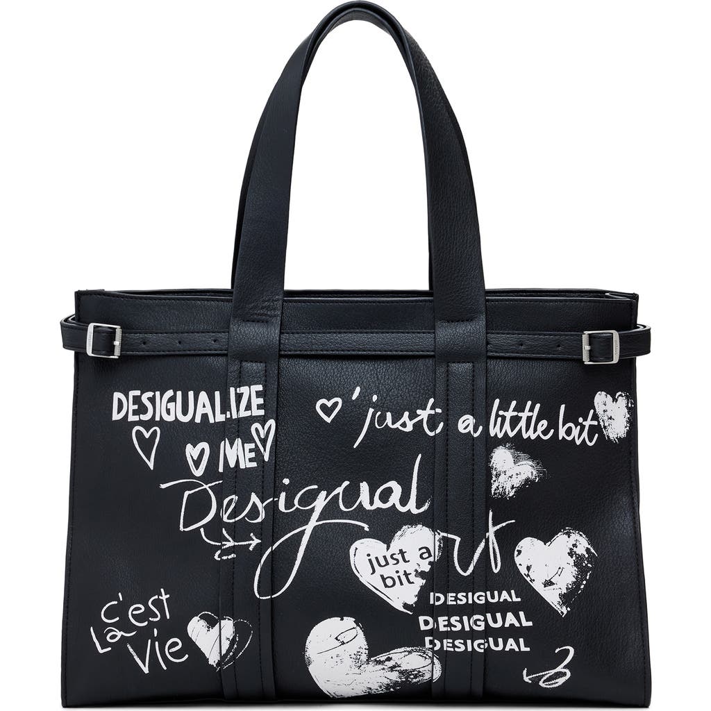 Desigual Faux Leather Tote In Black